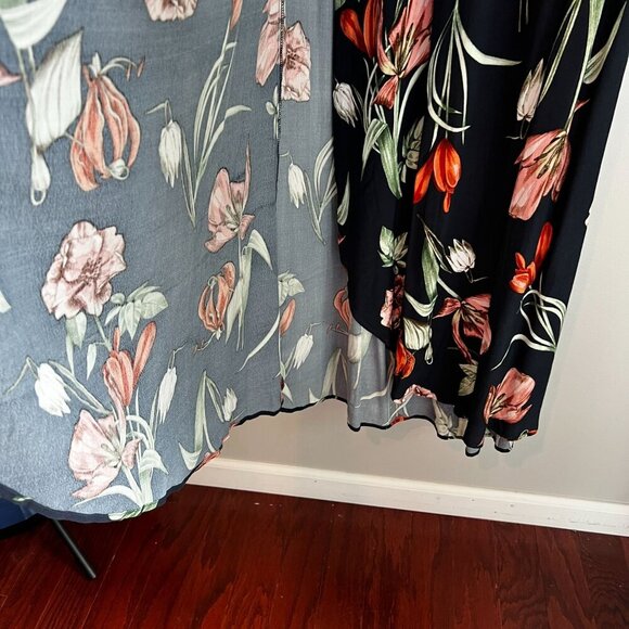 Dark Romance Coastal Feminjne Faux Wrap High Low Floral Skirt MEDIUM Black - Picture 4 of 10